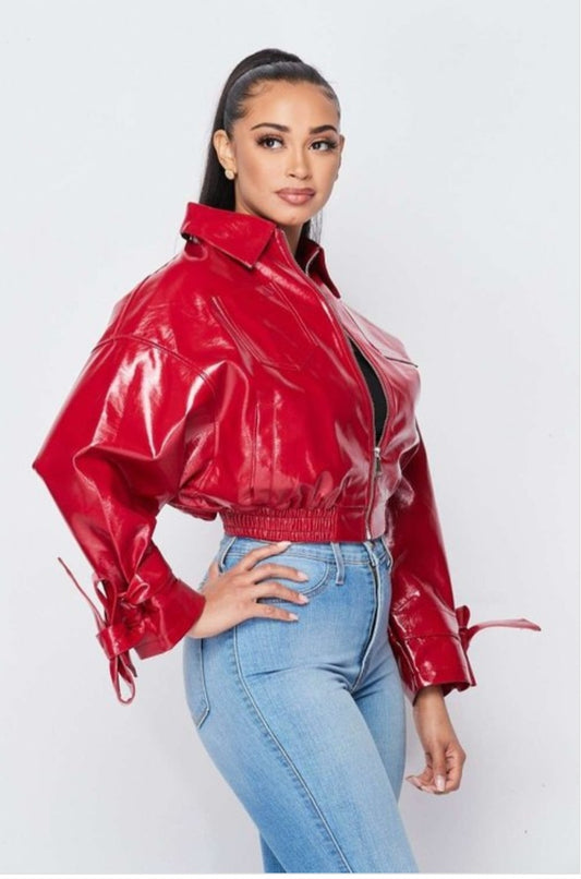 CANDY APPLE RED PATEN LEATHER JACKET