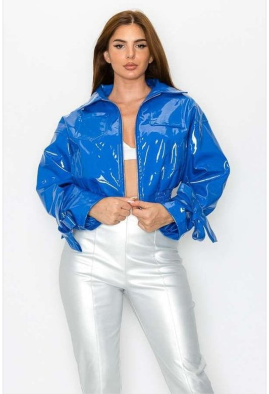 BLUE LICORICE PATEN LEATHER JACKET