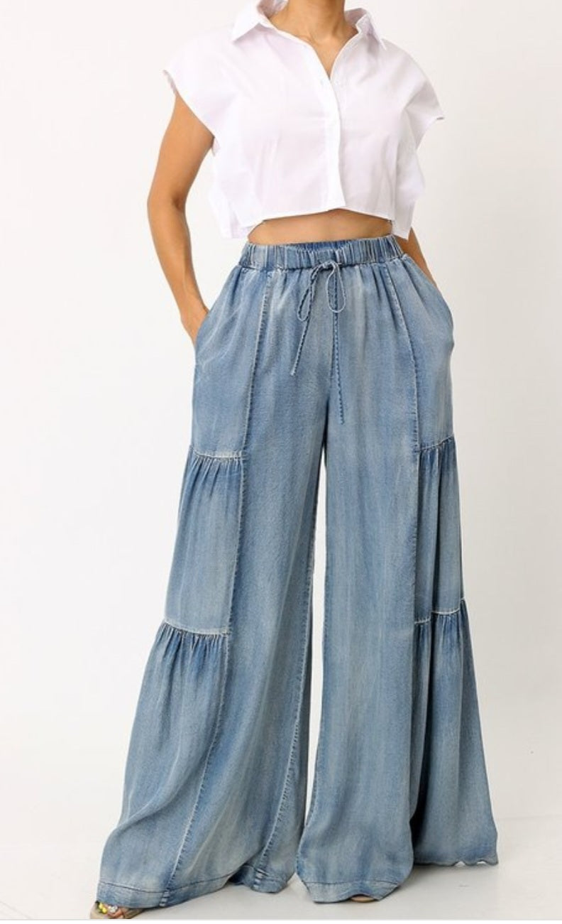 Light Denim Wide Leg Pants