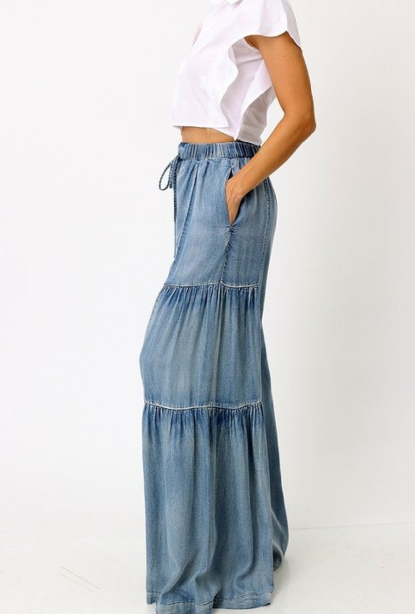 Light Denim Wide Leg Pants