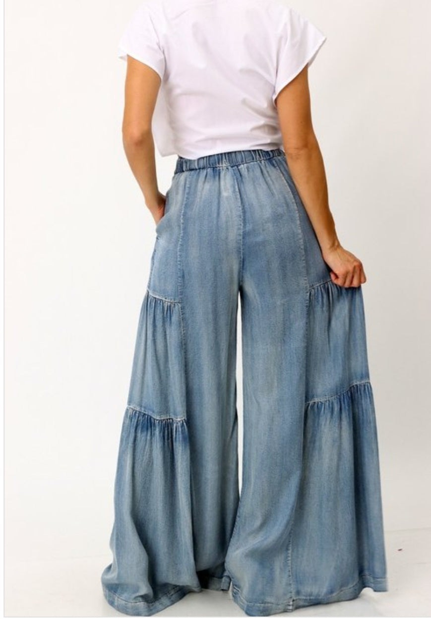 Light Denim Wide Leg Pants