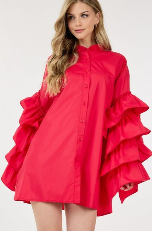 Red Ruff Me Up Shirt Dress