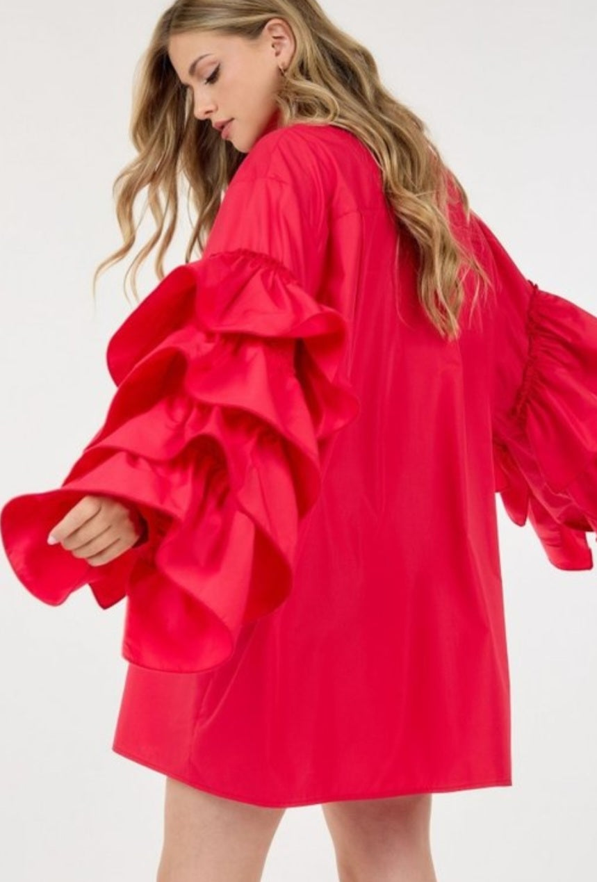 Red Ruff Me Up Shirt Dress