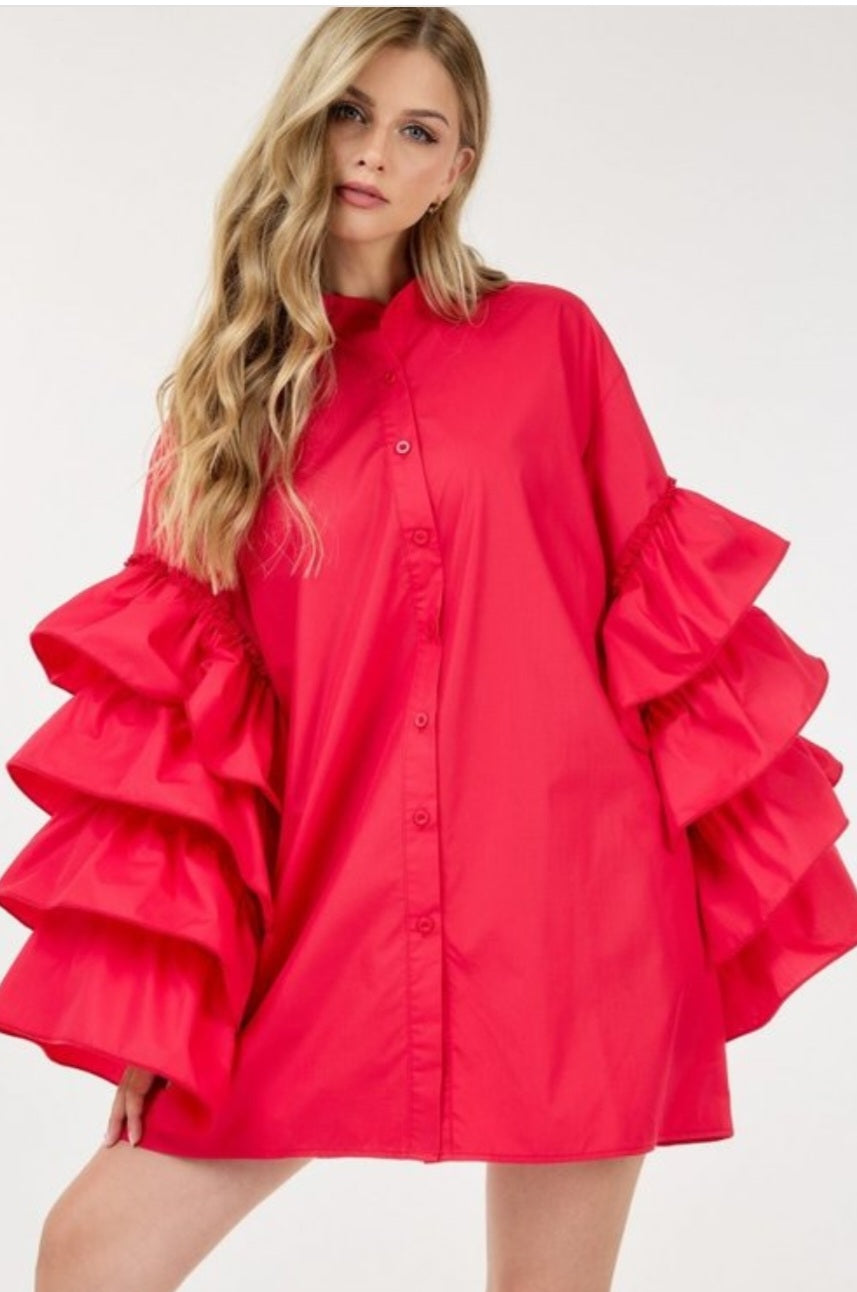 Red Ruff Me Up Shirt Dress